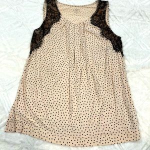 Ann Taylor LOFT petites polka dot & lace blouse M